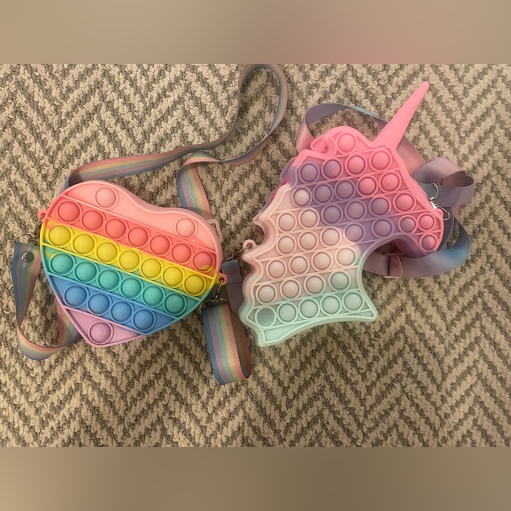 Rainbow heart and Unicorn Pop It Crossbody Bag for Kids (2 with purchase)